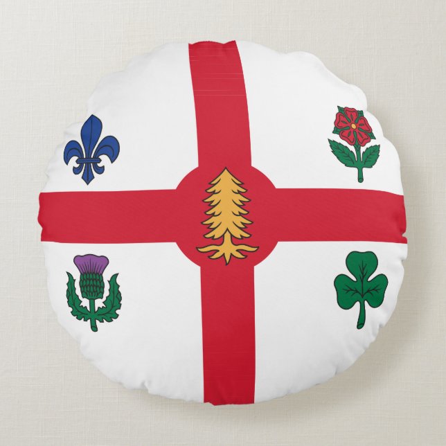 Round Throw Pillow with flag of Montreal, Canada (Front)