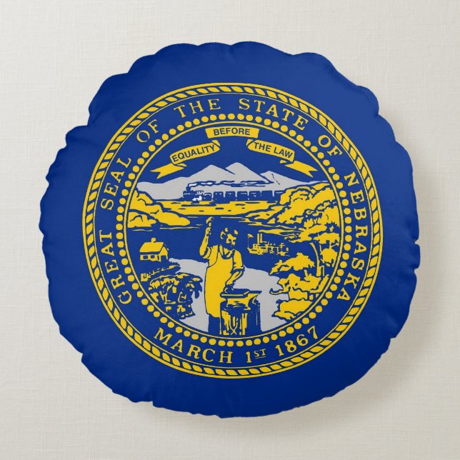 Round Throw Pillow with flag of Nebraska, USA (Front)