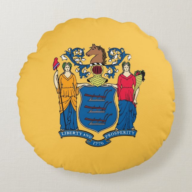 Round Throw Pillow with flag of New Jersey, USA (Front)
