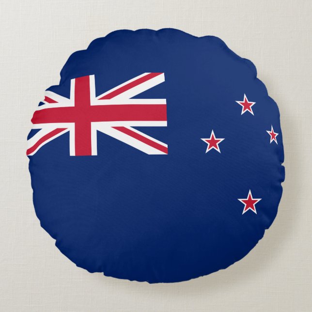 Round Throw Pillow with flag of New Zealand (Front)