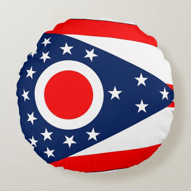 Round Throw Pillow with flag of Ohio (Front)