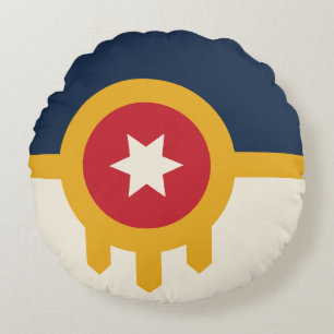 Round Throw Pillow with flag of Tulsa, Oklahoma