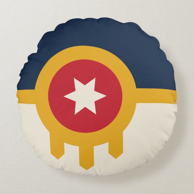 Round Throw Pillow with flag of Tulsa, Oklahoma (Front)