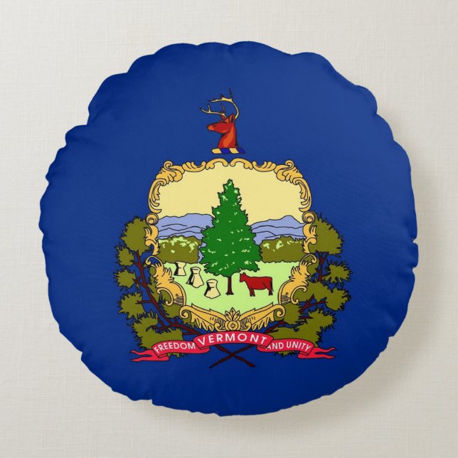 Round Throw Pillow with flag of Vermont, USA (Front)