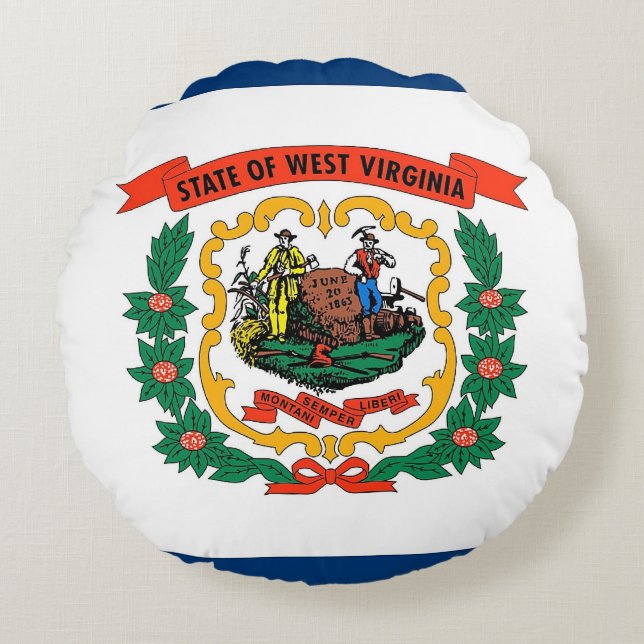 Round Throw Pillow with flag of West Virginia, USA (Front)