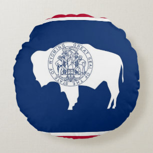 Round Throw Pillow with flag of Wyoming, USA