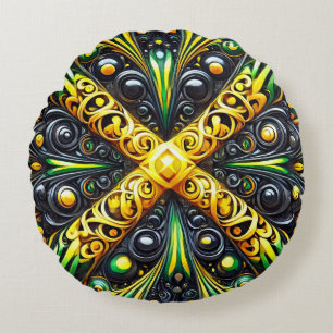 Round Throw Pillow with Jamaican Colours