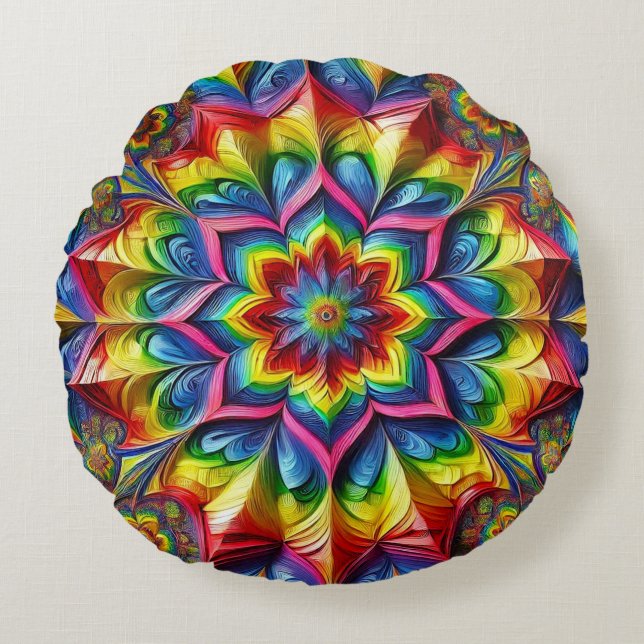 Round Throw Pillow with LGBTQ Colours (Front)