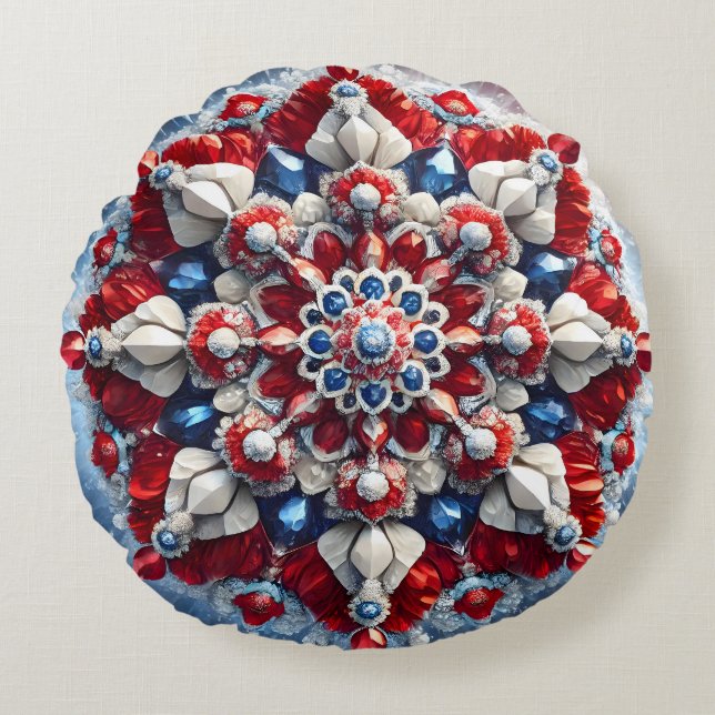 Round Throw Pillow with Norwegian Colours (Front)