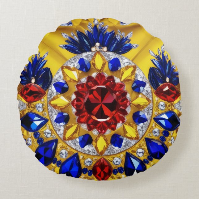 Round Throw Pillow with Romanian Colours (Front)