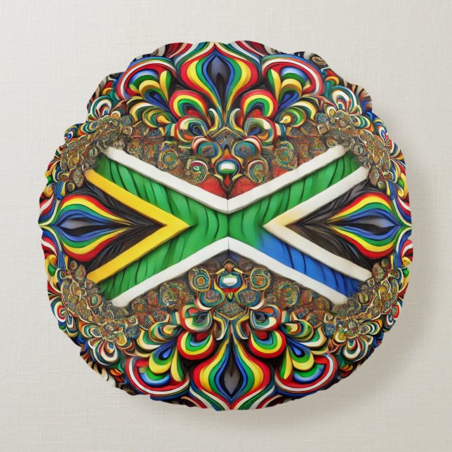 Round Throw Pillow with South Africa Colours (Front)
