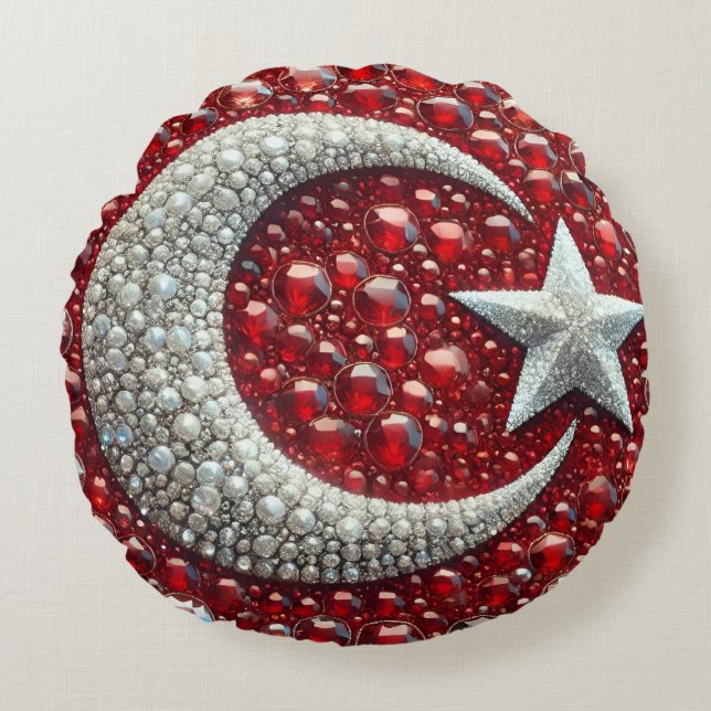 Round Throw Pillow with Turkish Colours (Front)