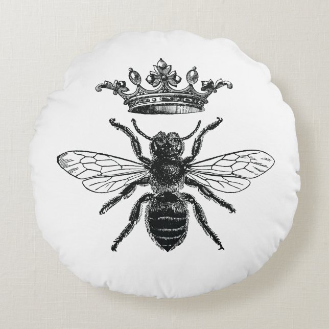 Round throw pillow with vintage queen bee (Front)