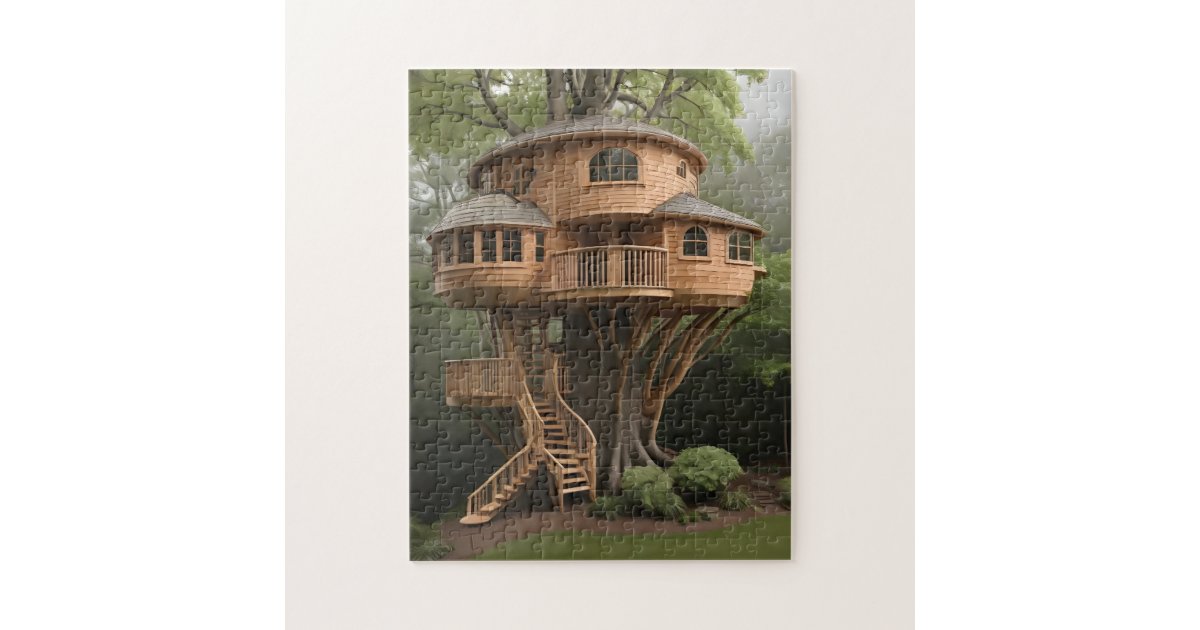 Round tree house jigsaw puzzle Zazzle