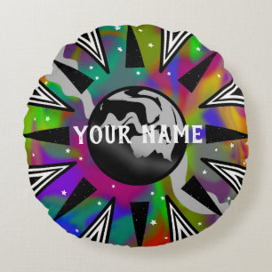Round Trippy Psychedelic Planet Black/White Throw Cushion