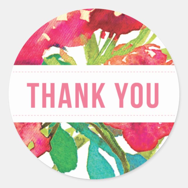 Round Tropical Floral Thank You Sticker (Front)