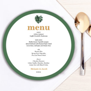 Round Tropical Palm Leaf Menu Card