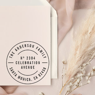 Round Typography Custom Family Name Return Address Self-inking Stamp