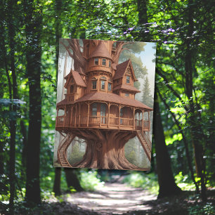 Round victorian tree house in tree postcard