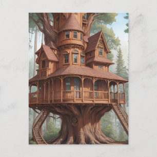 Round victorian tree house in tree postcard