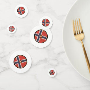 Round Viking Shield With Norwegian Flag. Confetti