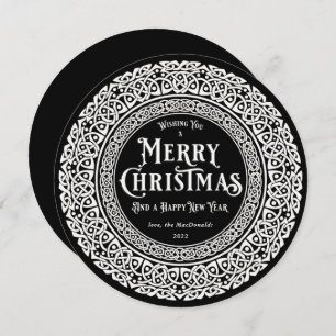 Round Vintage Black + Off White Celtic Holiday Card