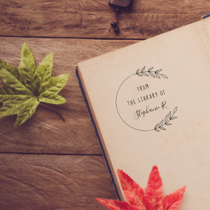 Round Vintage Elegant Custom Library Books  Rubber Stamp