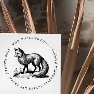 Round Vintage Fox Family Name Return Address Rubber Stamp