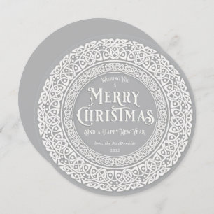 Round Vintage Grey + Off White Celtic Holiday Card