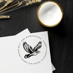 Round Vintage Hawk Family Name Return Address Rubber Stamp