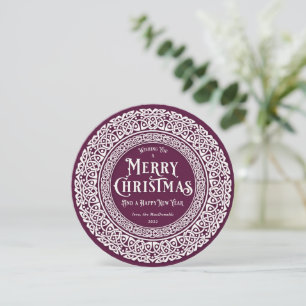 Round Vintage Plum + Off White Celtic Holiday Card