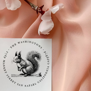 Round Vintage Red Squirrel Name & Return Address Rubber Stamp