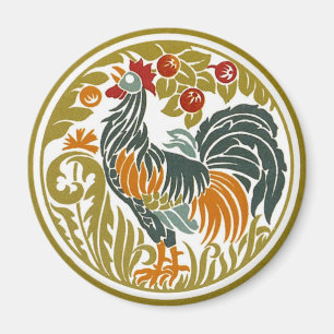 Round Vintage Rooster - Magnet