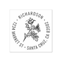 Round Vintage Rose Family Name Return Address