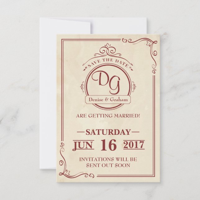 Round Vintage Save The Date Invitation (Front)
