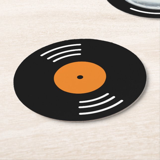 Round vinyl music record paper coaster set (Angled)