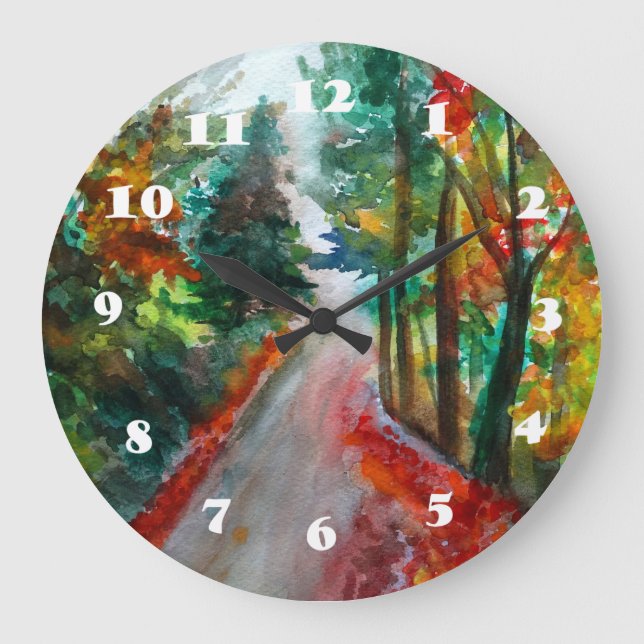 Round Wall Clock Autumn Landscape  Watercor (Front)