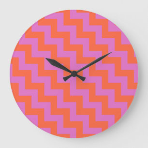 Round Wall Clock, Magenta and Orange Chevrons Large Clock