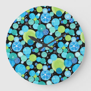 Round Wall Clock, Quirky Blue Moons Pattern Large Clock