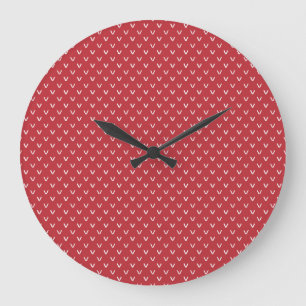 Round Wall Clock: Rose Red and White Pattern Large Clock