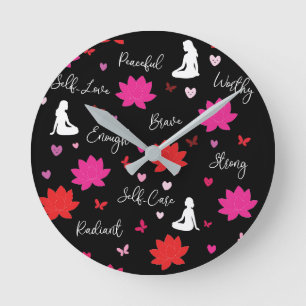 Round Wall Clock Self-Care Lotus Design