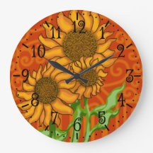 Round Wall Clock/Sunflower Trio