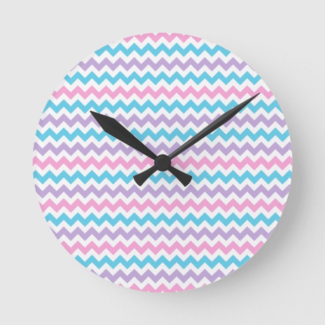 Round Wall Clock, Turquoise, Pink, Mauve, White Ch Round Clock (Front)