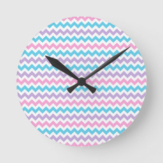 Round Wall Clock, Turquoise, Pink, Mauve, White Ch Round Clock