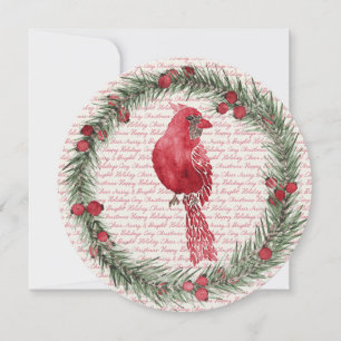 Round Watercolor Cardinal Christmas Card