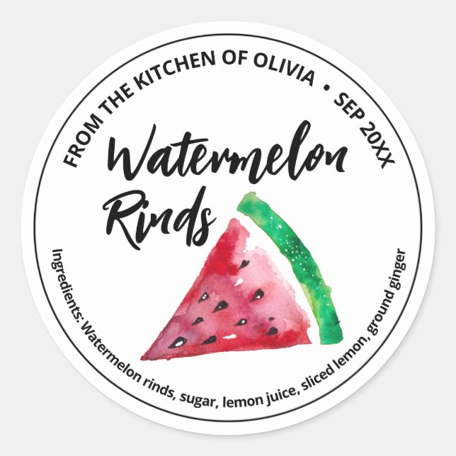 Round Watermelon Rind Canning Sticker (Front)