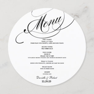 Round Wedding Dinner Menu Card For Plate