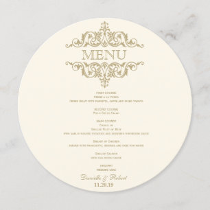 Round Wedding Dinner Menu Card For Plate