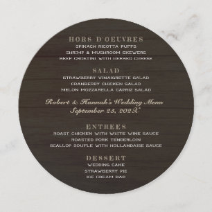Round Wedding Menu Dark Wood Four Sections