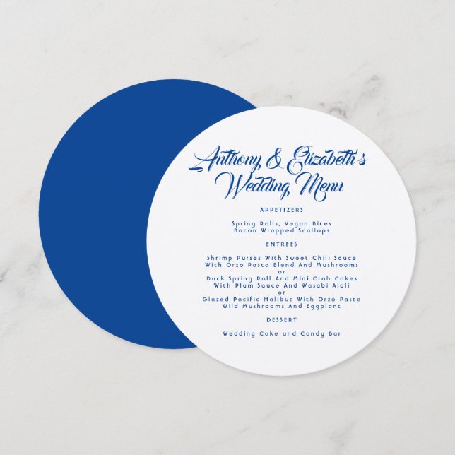 Round Wedding Menu Template Navy Kraft Paper (Front/Back)
